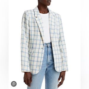 Beautiful, high-quality Plaid Tweed Blazer - White, baby blue, and gold. New!